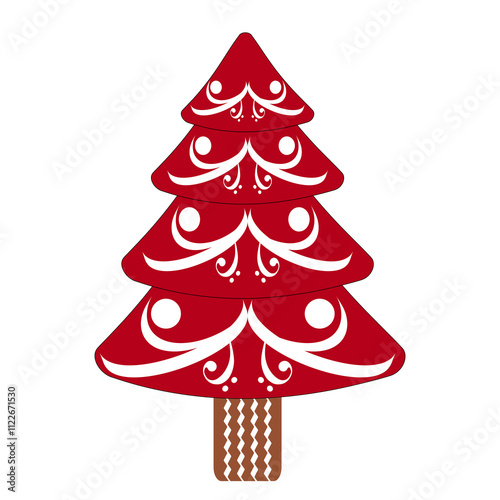 Red Christmas tree isolated on transparent background, Xmas decorations, Happy New Year, PNG vector illustration.