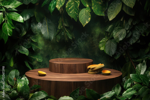 Green 3d podium with stone 