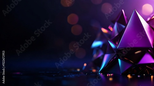 Abstract Geometric Shapes: Neon Purple and Blue Crystalline Structure photo