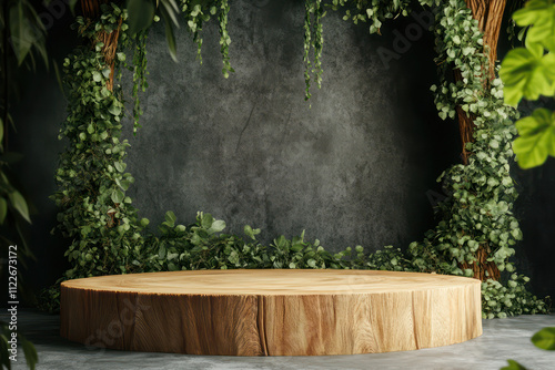 Green 3d podium with stone 