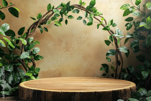 Green 3d podium with stone 
