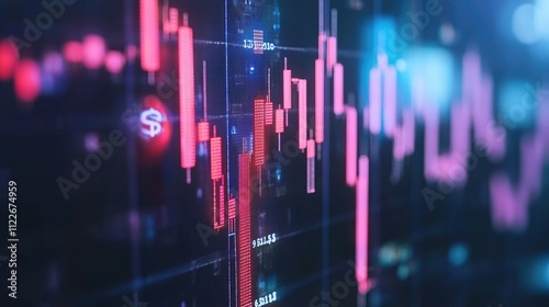 Digital stock market interface overlaid with AI icons and dollar signs, showing technological profit gains.