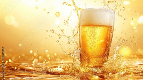 A golden beer splashing.