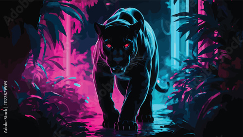 black panther on the road and follows the jungle and city art Digital lion art illustration image