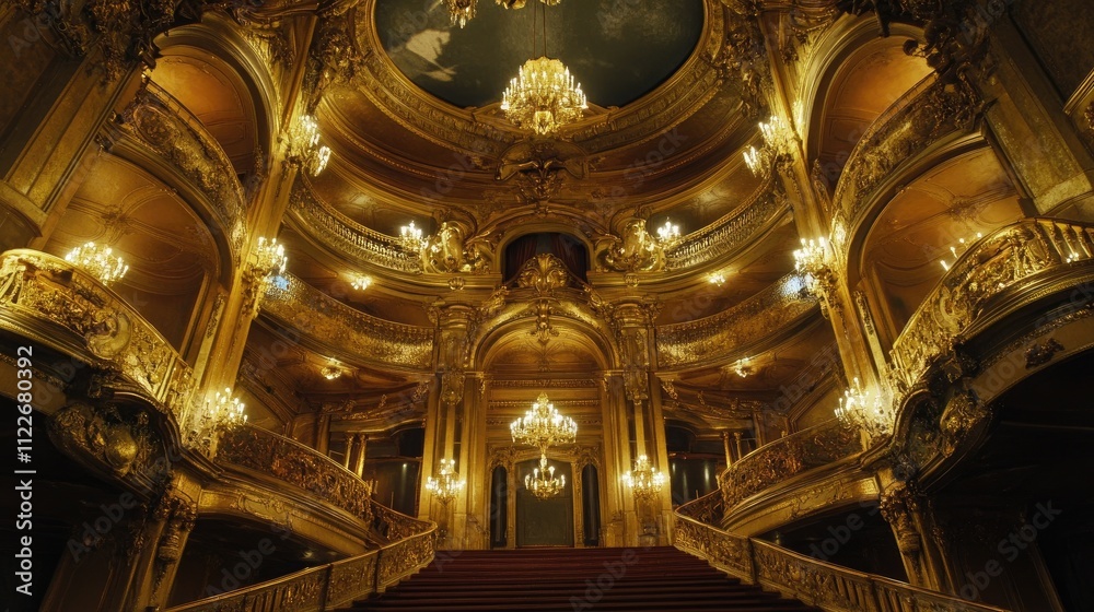 Obraz premium A grand and historic opera house with ornate balconies and chandeliers.