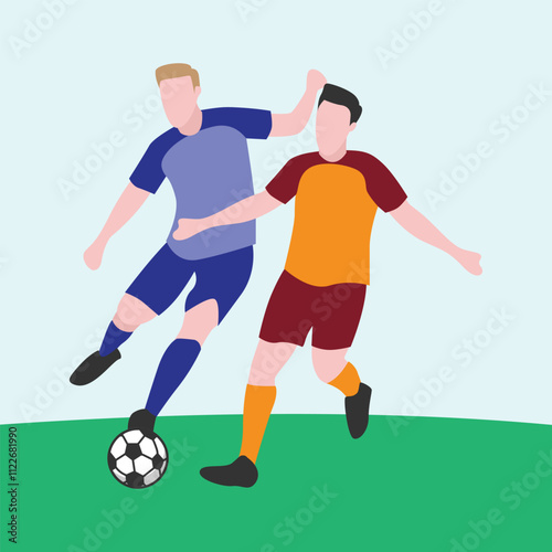 Flat Design Illustration of Players Tussling for Ball