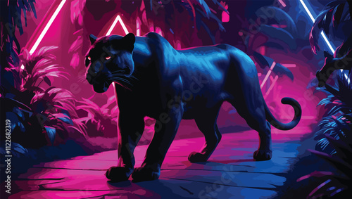 black panther on the road and follows the jungle and city art Digital lion art illustration image