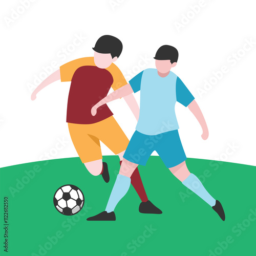 Flat Design Illustration of Players Tussling for Ball