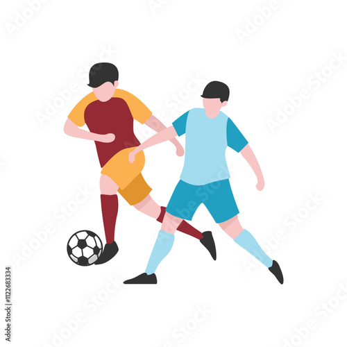 Flat Design Illustration of Players Tussling for Ball