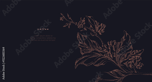 Golden coffee branch Vintage texture plant, leaves