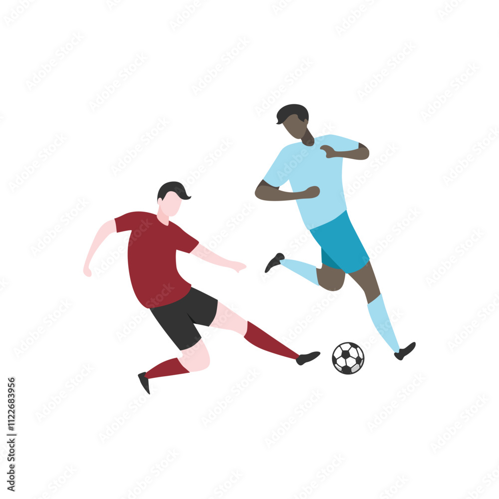 Flat Design Illustration of Players Tussling for Ball Flat Design Illustration of Players Tussling for Ball