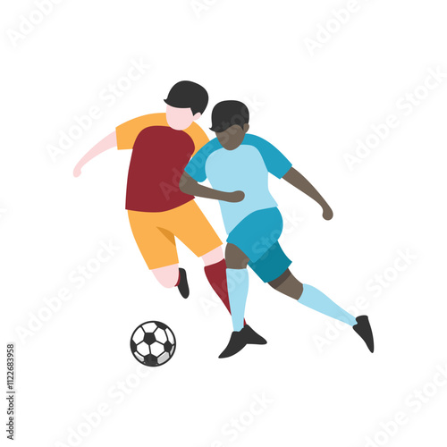 Flat Design Illustration of Players Tussling for Ball
