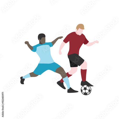 Flat Design Illustration of Players Tussling for Ball