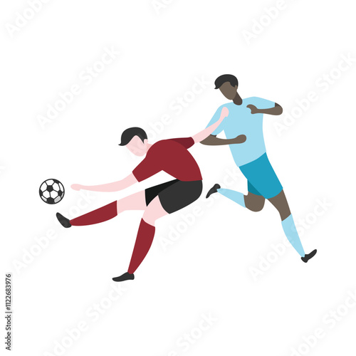 Flat Design Illustration of Players Tussling for Ball
