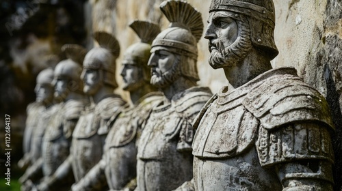 A group of statues of warriors stand in a line photo