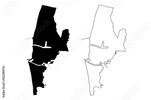 Liepaja City (Republic of Latvia, Administrative divisions of Latvia, Republican cities) map vector illustration, scribble sketch Liepaja map