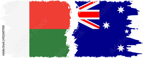 Australia and Madagascar grunge flags connection, vector