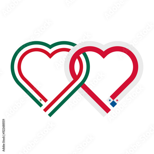 heart shaped ribbon of mexico and panama flags intertwined. vector illustration isolated on white background