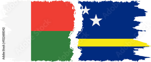 Curacao and Madagascar grunge flags connection, vector