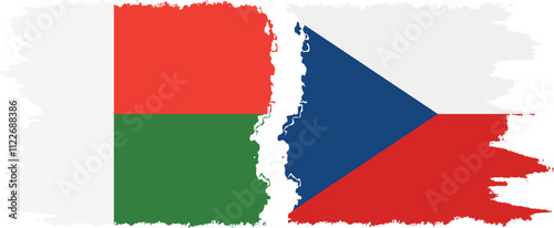 Czech and Madagascar grunge flags connection, vector