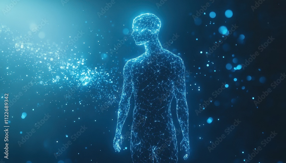 Obraz premium Abstract Digital Human Form Glowing In Blue