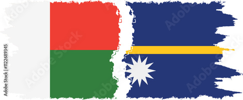 Nauru and Madagascar grunge flags connection, vector