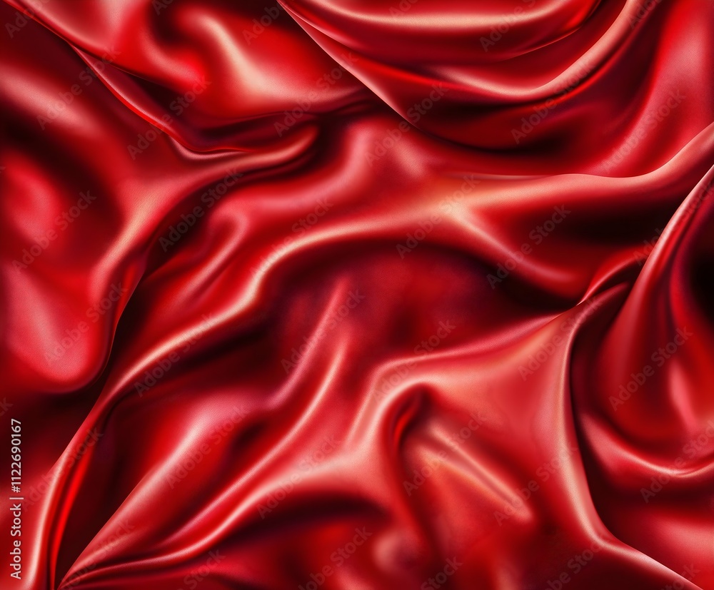 Obraz premium Luxurious Red Satin Fabric Background with Glossy Waves - Elegant, Vibrant, and Abstract Design Perfect for Fashion, Art, and Luxury Concepts
