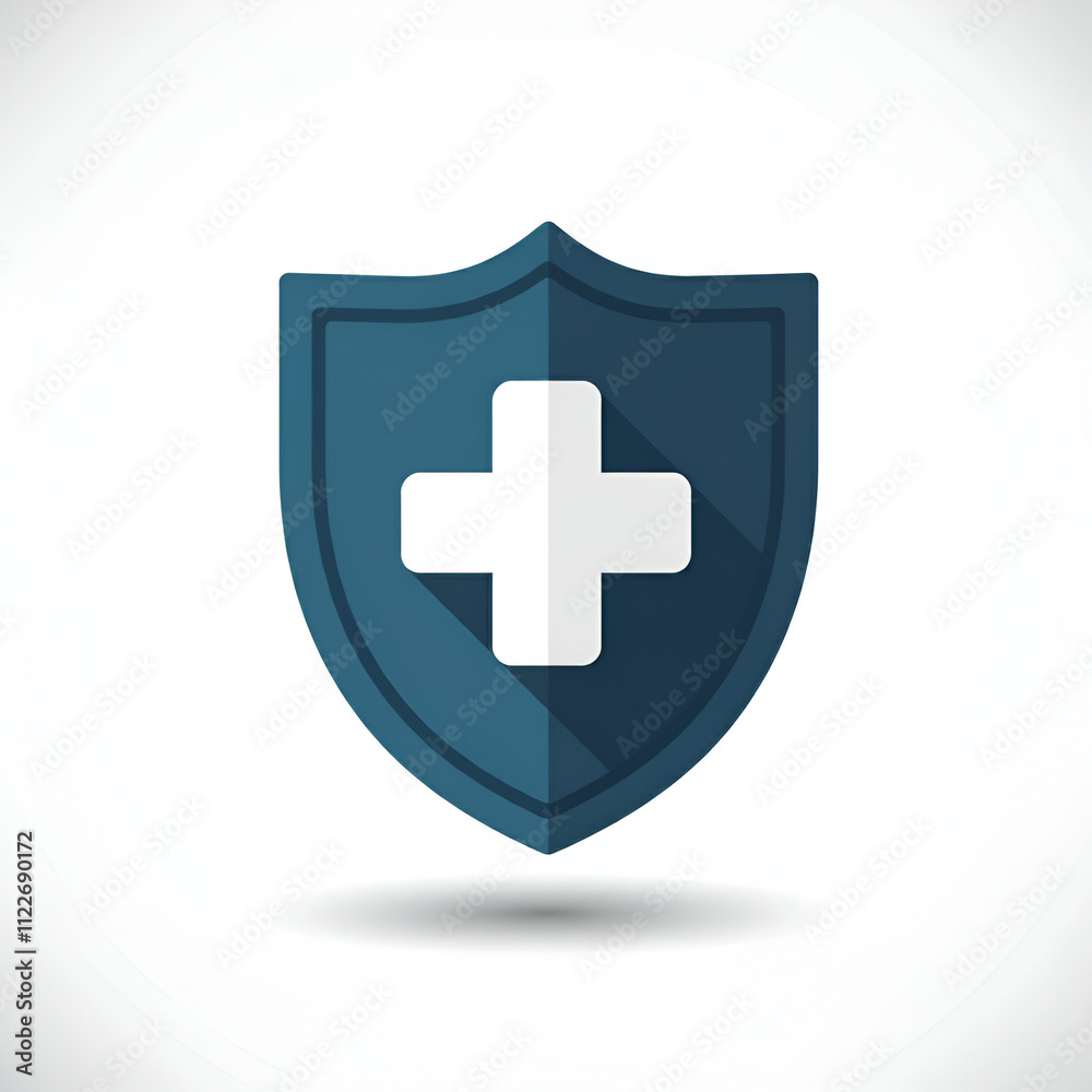 Fototapeta premium Flat Icon of Shield with Plus - Protection and Health Symbol