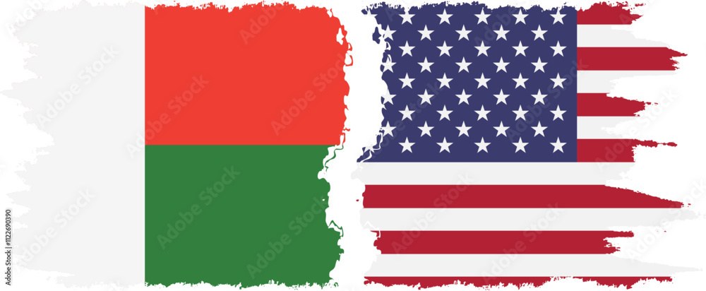 Fototapeta premium United States and Madagascar grunge flags connection, vector