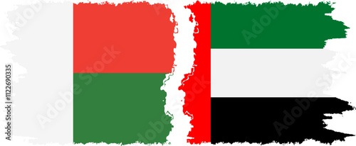 United Arab Emirates and Madagascar grunge flags connection, vector