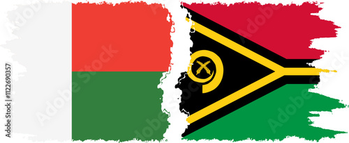 Vanuatu and Madagascar grunge flags connection, vector