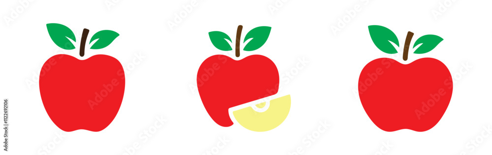 Fototapeta premium Red apple icon set vector. Apple icon isolated flat style design. Apple symbol.
