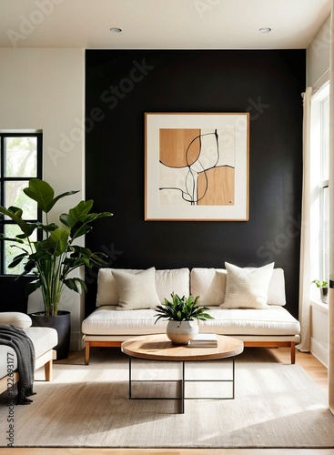 Wallpaper Mural Contemporary Minimalist Living Room with White Sofa, Abstract Art, and Natural Light Torontodigital.ca