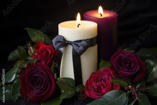 Candle with roses and bow