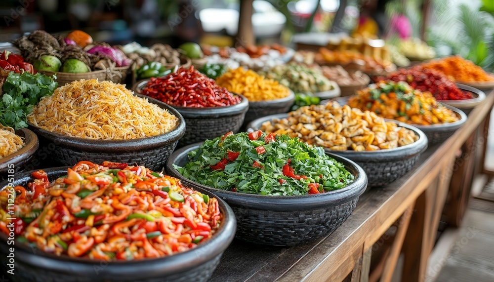 Obraz premium Colorful Display of Fresh Ingredients at Market Stall