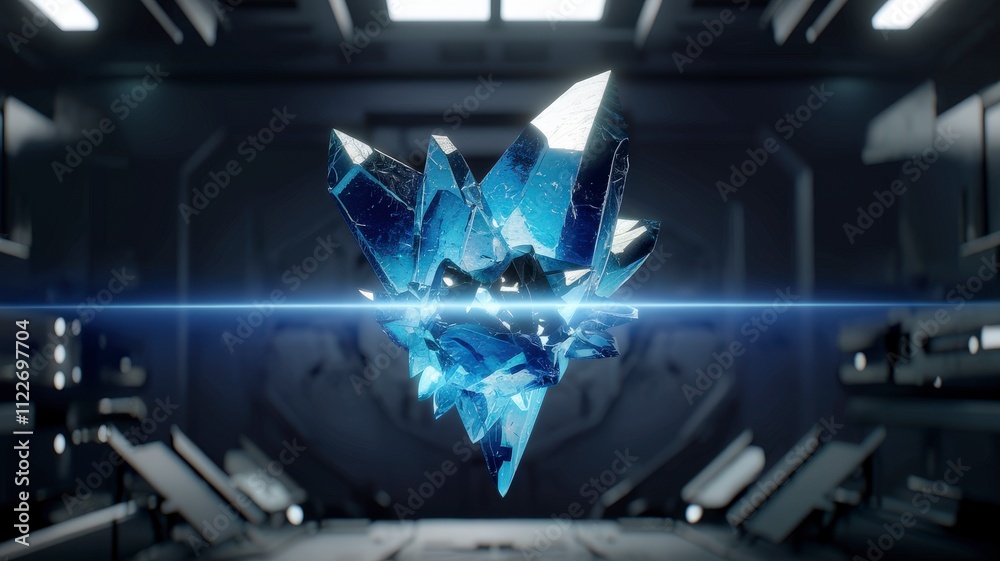 Obraz premium 3d perspective of futuristic blue crystal installation a surreal sci-fi art piece emphasizing sci-tech innovation