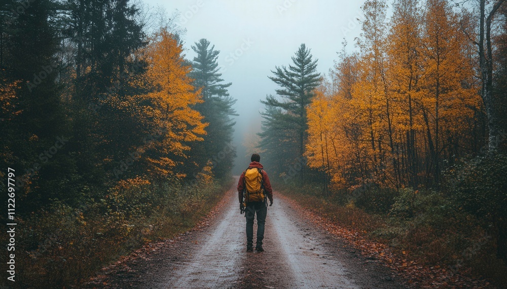 Fototapeta premium Solitary Walk Through Autumn Forest Trail