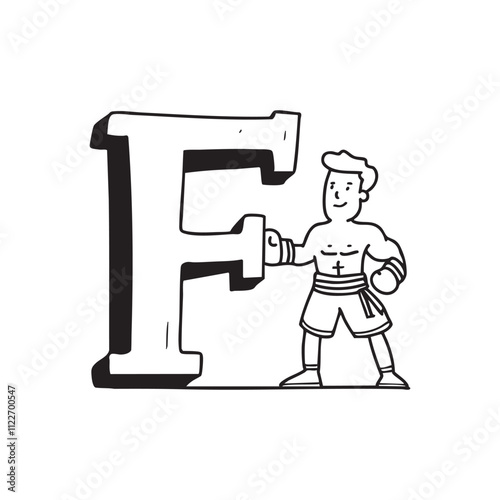 An illustration of letter F beside fighter