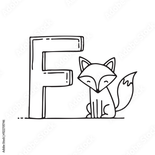 An illustration of letter F beside fox