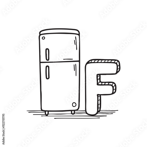 An illustration of letter F beside Fridge