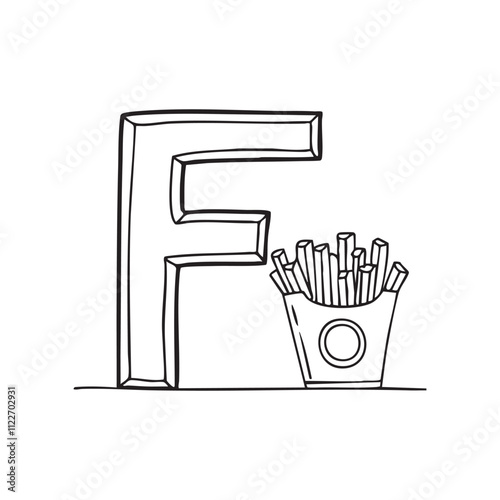 An illustration of letter F beside fried fries