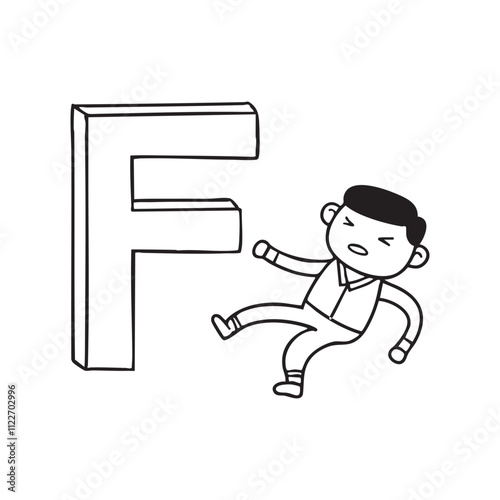 An illustration of letter F beside man falling
