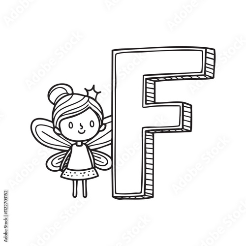 An illustration of letter F beside fairy