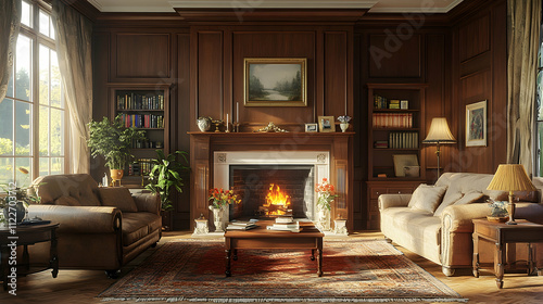 Wallpaper Mural Cozy living room with fireplace home interior design warm atmosphere eye-level view comfort and relaxation Torontodigital.ca