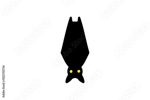 Silhouette illustration of a simple upside-down black bat.