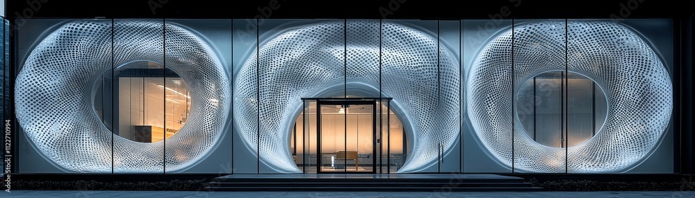 Fototapeta premium Modern Architectural Design with Intricate Patterned Facade