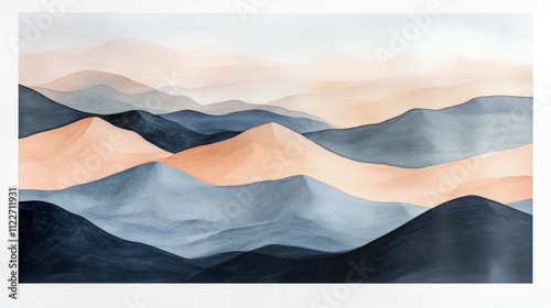 Abstract mountain landscape art emphasizing soft gradients and flowing lines.