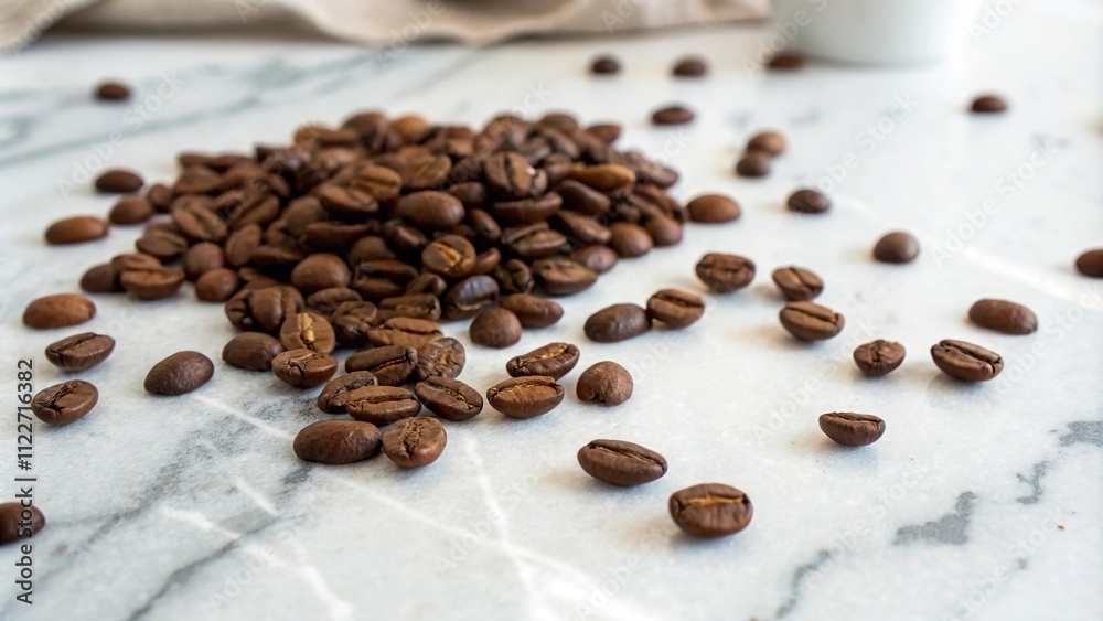 coffee beans scattered on a marble countertop, elegant atmosphere, clean lines, marble finish, sophisticated feel, modern decor coffee beans scattered on a marble countertop, elegant atmosphere, clean lines, marble finish, sophisticated feel, modern decor