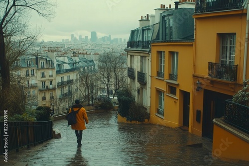 Rainy Day Stroll in Parisian Neighborhood photo