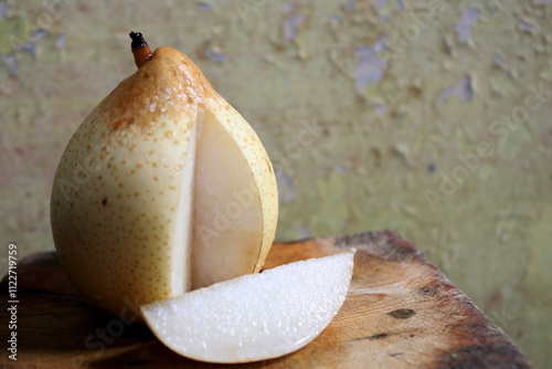 Photo of a very fresh slice of pear